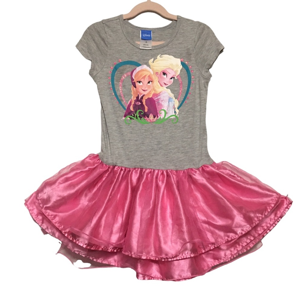 Disney Frozen Anna Elsa Print Sisters forever Ice Princess M 7/8 Dress pink